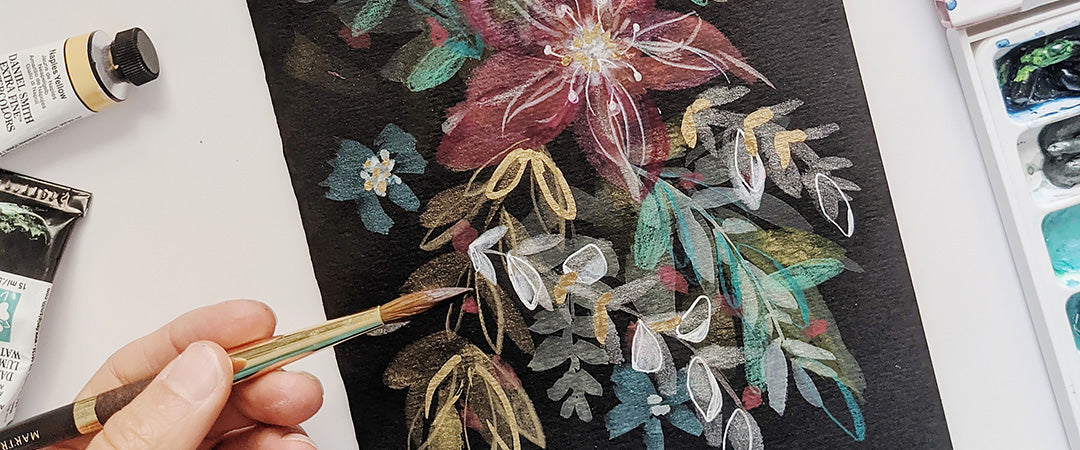 Watercolour Greeting Card on Black Paper