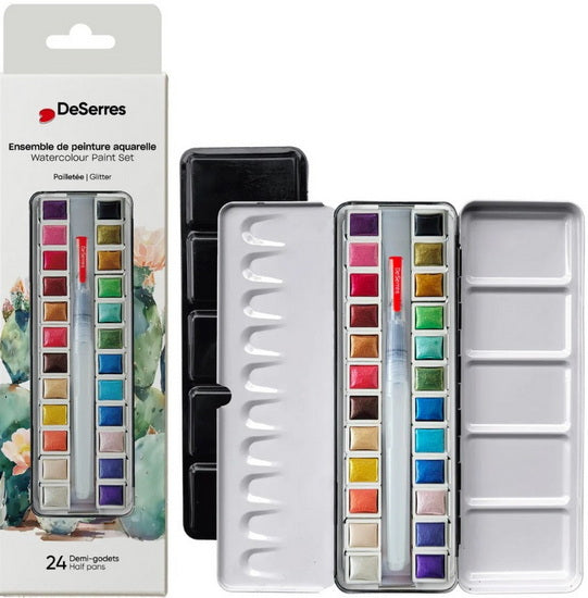 Vide Aquarelle Métal Boîte Et 24 Demi Godets[V242] - Beaux