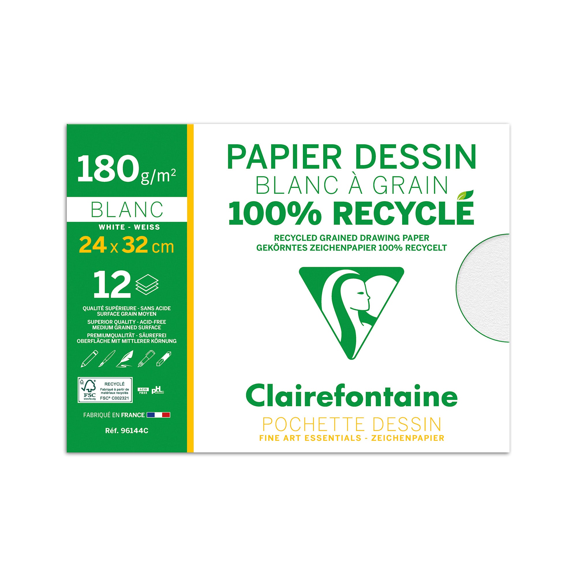 Pochette papier dessin recyclé à grain - blanc