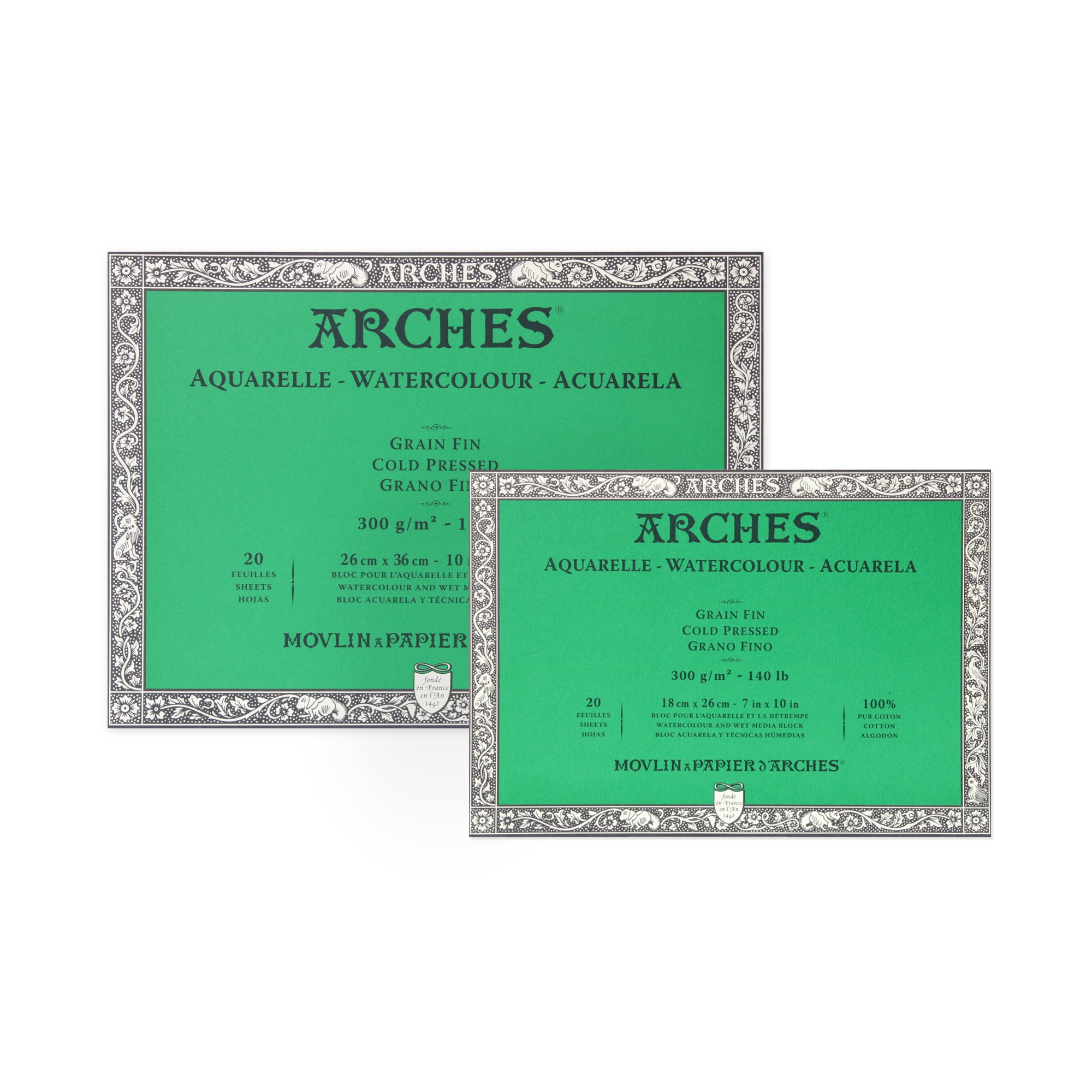 Bloc de papier aquarelle Arches 140lb/300gr 12 x 16 grain fin (cold  pressed) 20f. par