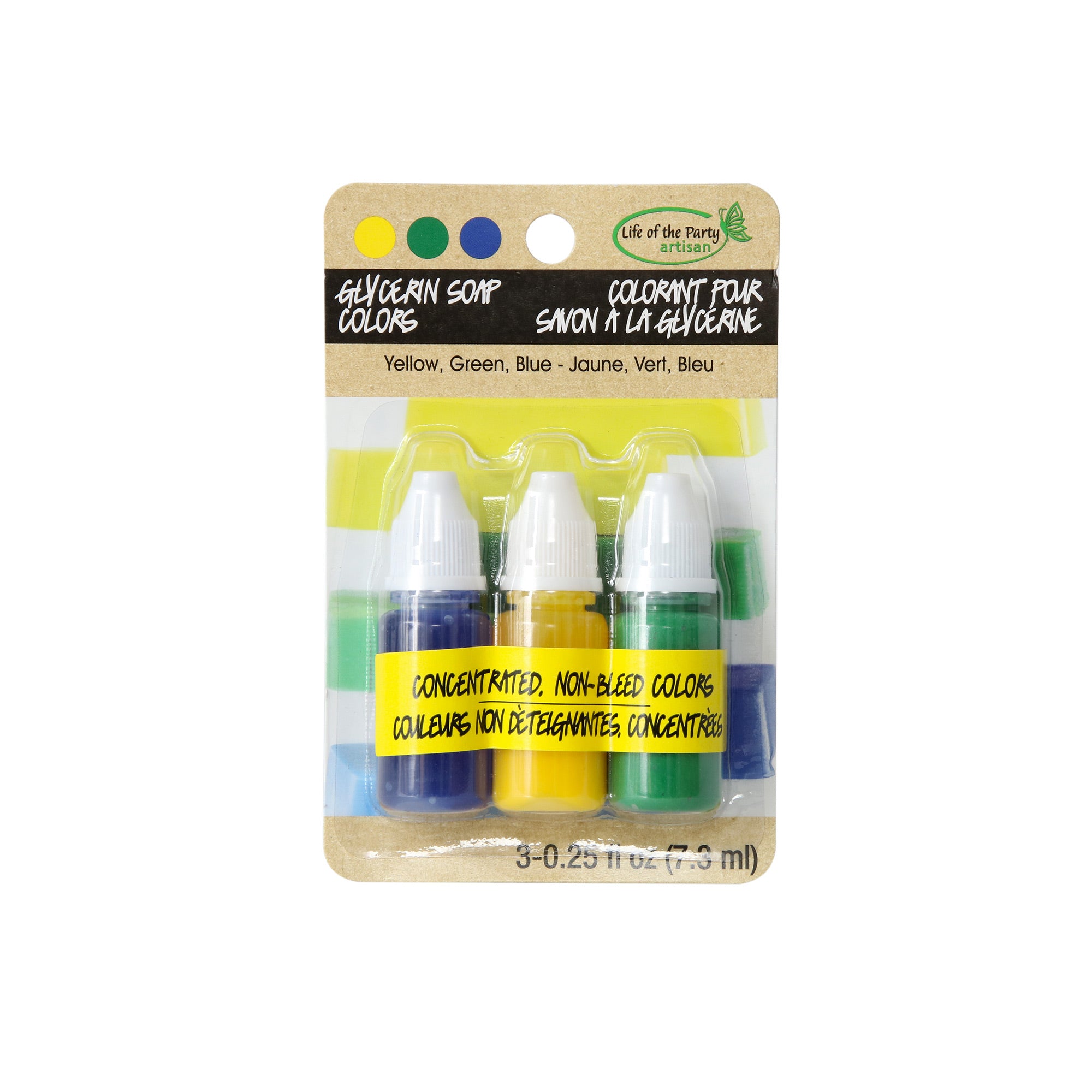 Colorants pour savon à la glycérine - jaune, vert et bleu