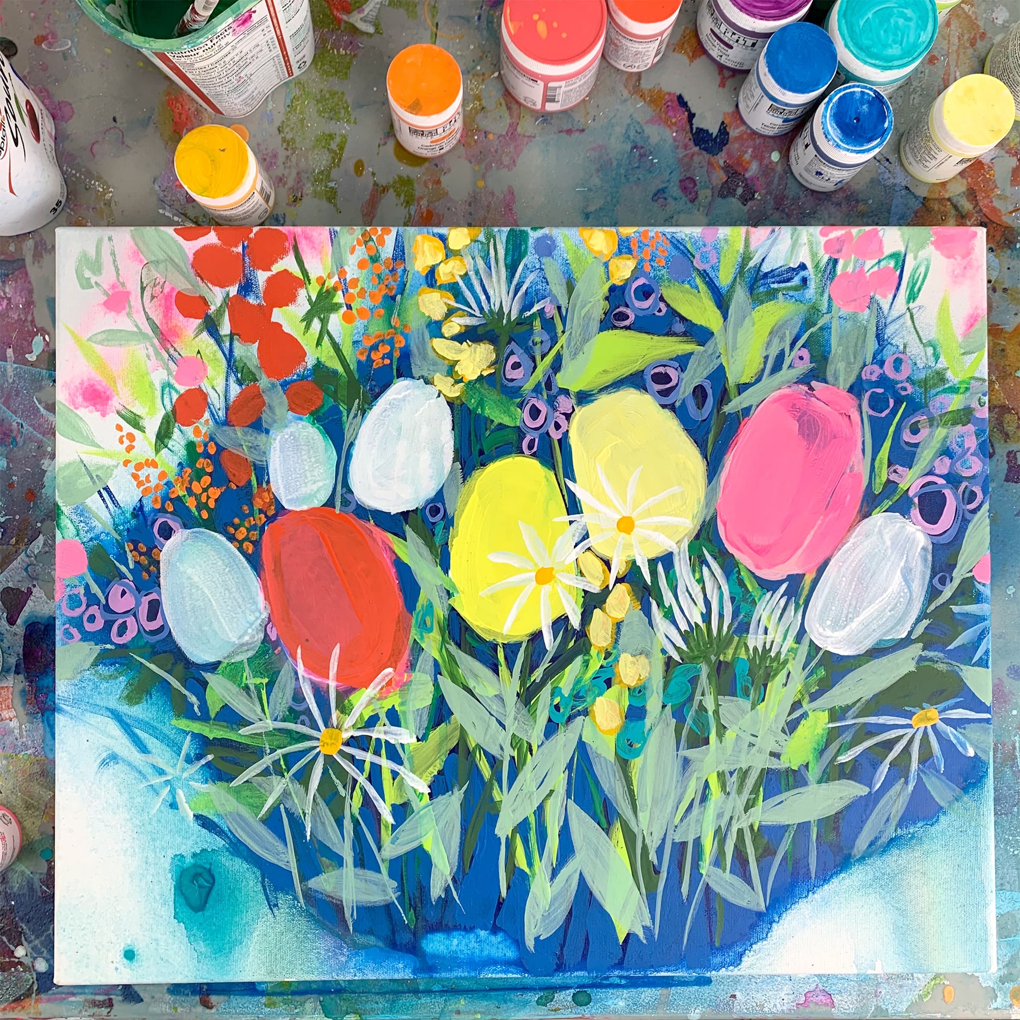 Floral Painting Using Golden SoFlat Acrylic Paints - By Claire Desjardins