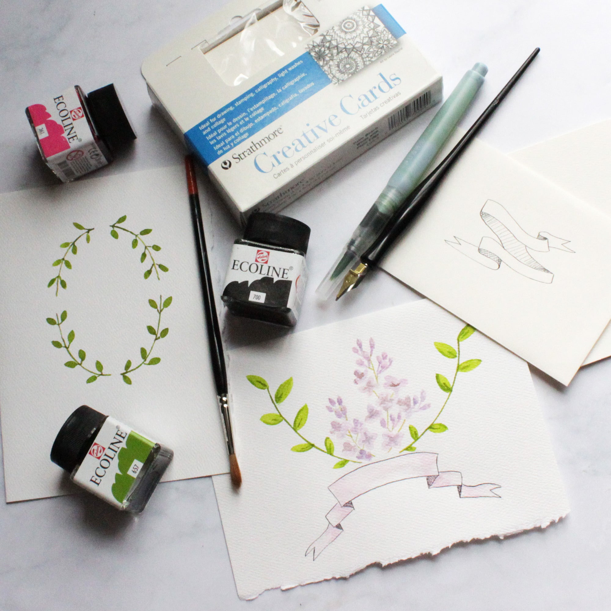 Using Ecoline Inks with Brush or Pen