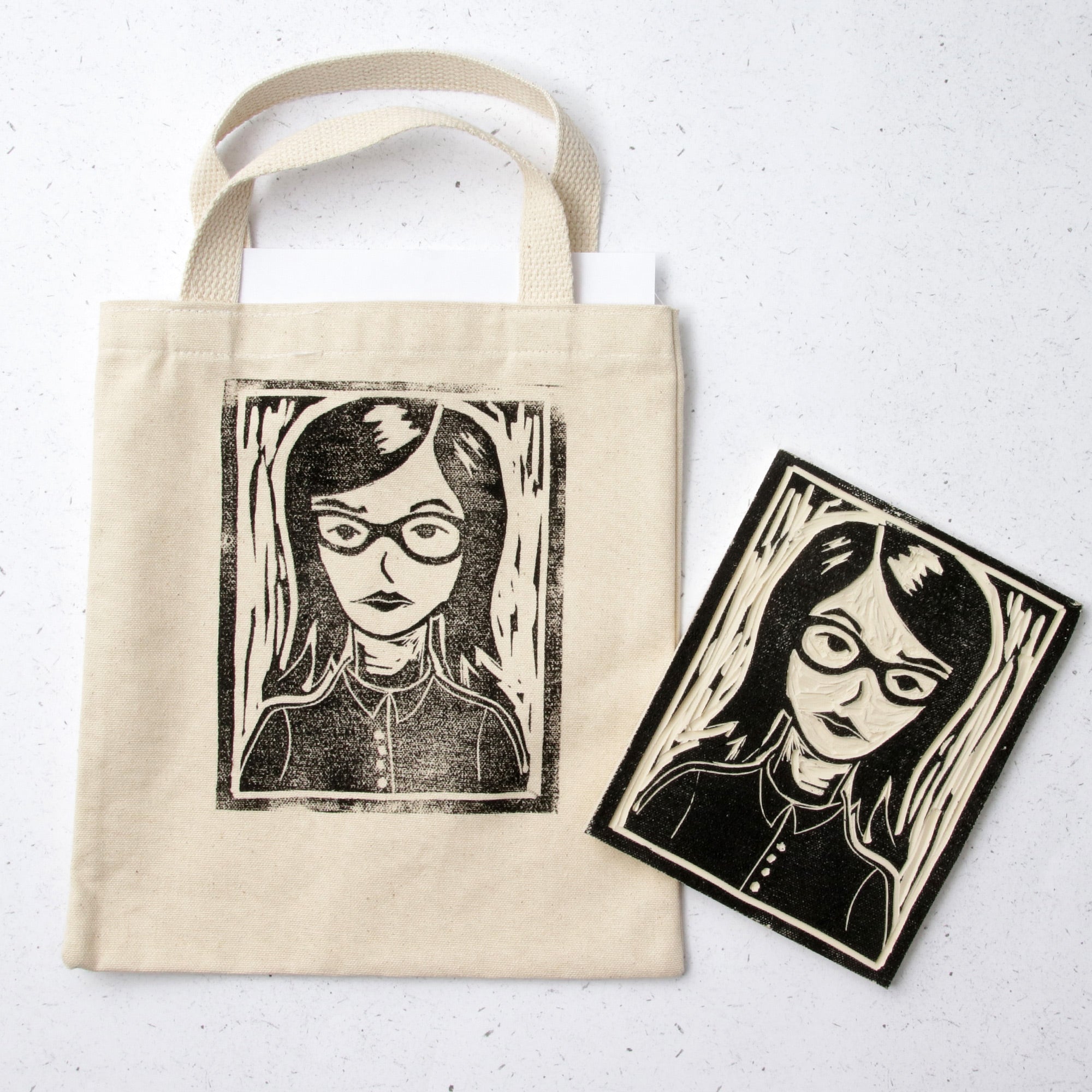 Self-Portrait Block-Printed Bag