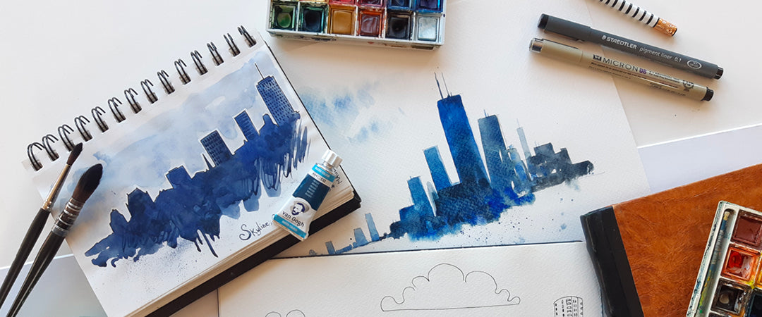 Watercolor and mixed media travel journal - In the city (FR)
