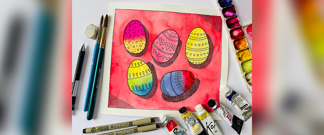 Watercolour and Ink Easter Eggs (EN)