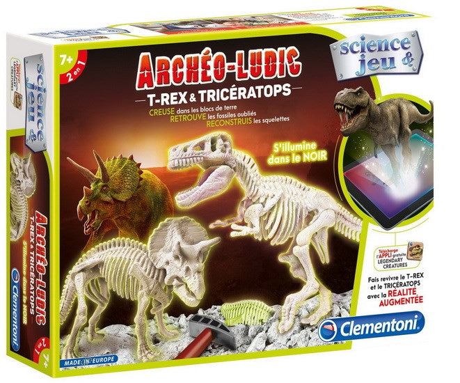 Archeo-Ludic ensemble d'excavation fossile T-Rex & Tricératops