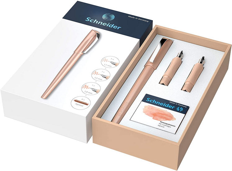 Ens. Stylo plume Abricot avec 3 pointes et cartouches