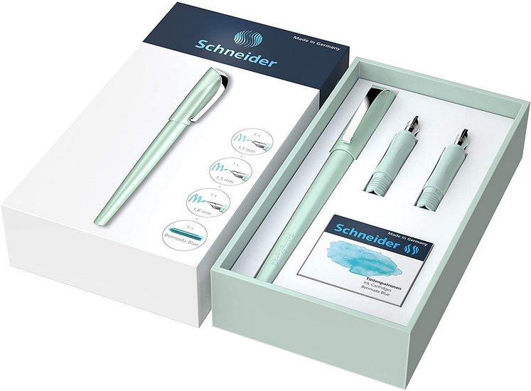 Ens. Stylo plume Menthe avec 3 pointes et cartouches