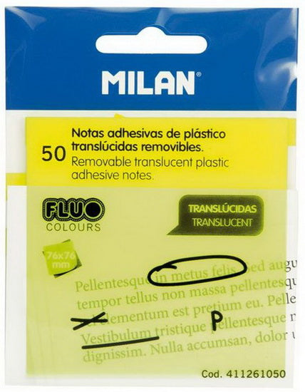 Bloc-notes translucides jaune fluo 50f 7.6x7.6cm