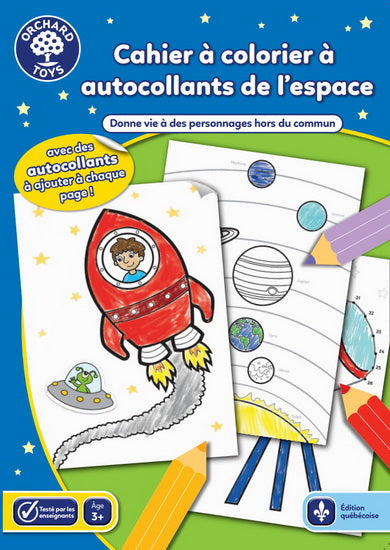 Cahier à colorier d'autocollants de l'espace 3/4 ans