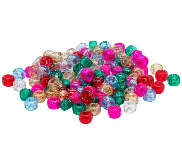 Pack of 300 Multicolor Glitter Pony Beads 9mm