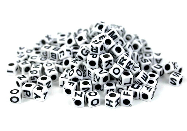 Pack of 300 Alphabet White Cube Beads 7mm