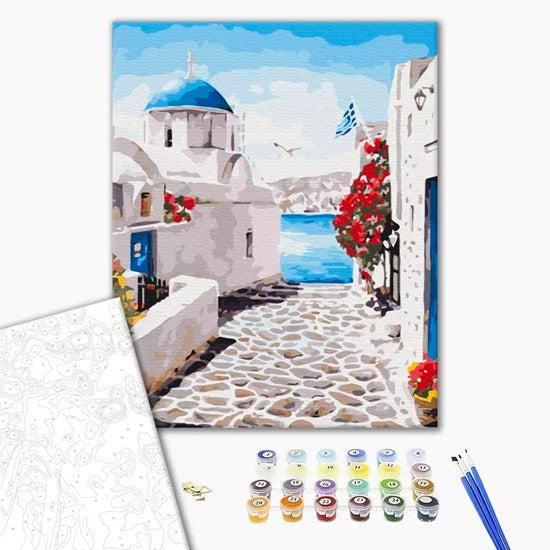 Ens. peinture à numéro une rue à santorin