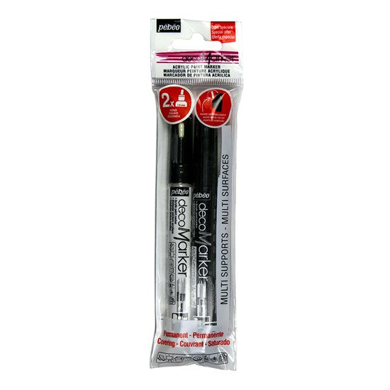 Pqt 2 marqueurs acrylique - 1.2mm - noir et blanc