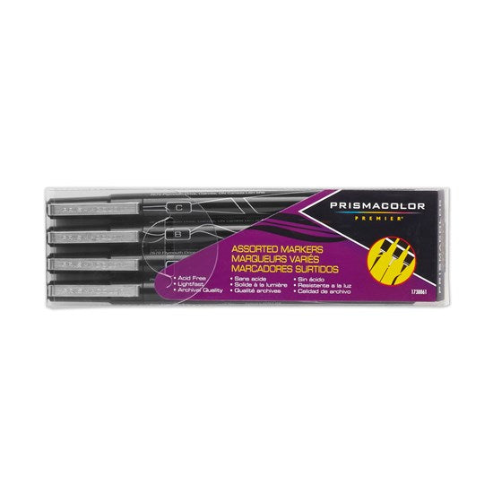 Set of 4 Premier Markers Assorted Tips Black