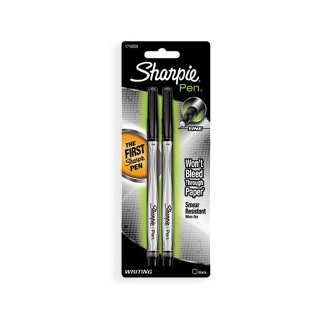 Set of 2 Sharpie Fine Tip Black Pens 0.4Mm
