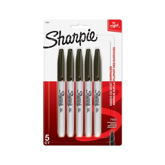 Set of 5 Sharpie Fine Tip Permanent Markers Black