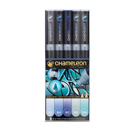 Ensemble de 5 marqueurs chameleon - tons de bleu