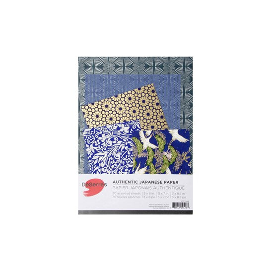 Ens. 50 papiers japonais mix bleu - 6x9po