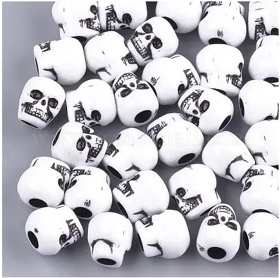 Pack of 50 Black and White Skull Beads