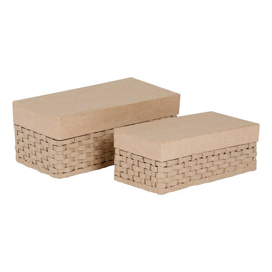 2-Pack Papier-Mâché Braided Baskets - Rectangular
