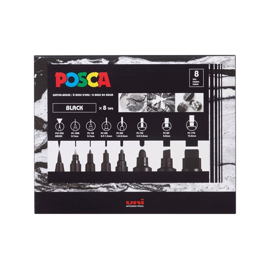 Ens. 8 marqueurs posca pointes variées noir
