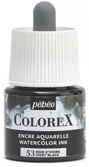 Encre aquarelle - colorex - 45ml - noir d'ivoire