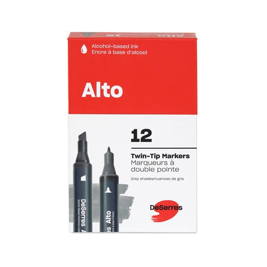 12-Pack Alto Markers Set, Grey - Chisel and Fine Tip