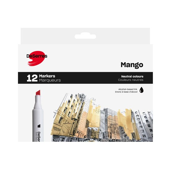 Ensemble de 12 marqueurs biseautés mango — couleurs neutres