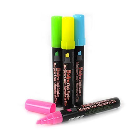 Ens. 4 marqueurs craie - bistro - biseau - fluo