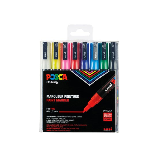 Ens. 8 marqueurs posca pc-3m classiques