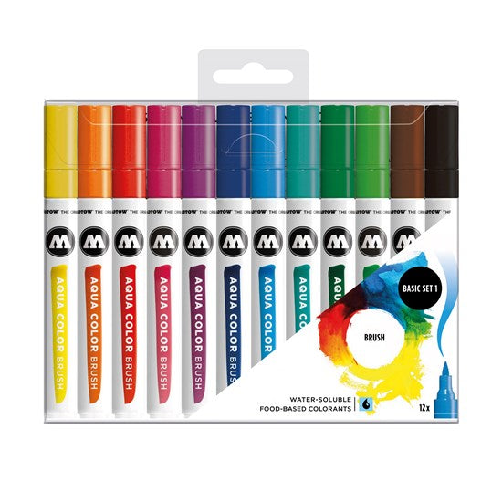 Set of 12 Aqua Color Brush Markers Basics No. 1