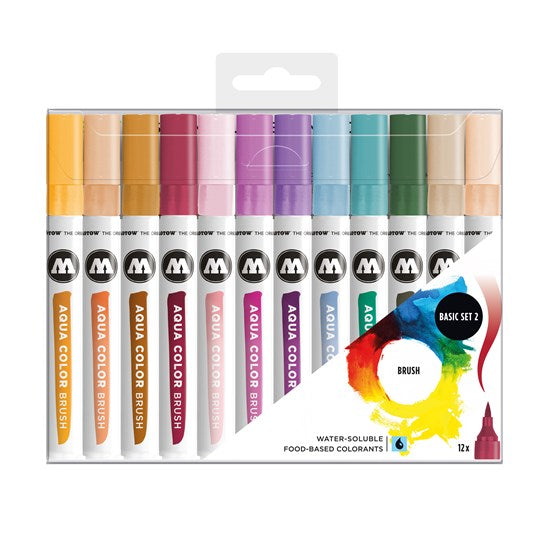 Set of 12 Aqua Color Brush Markers Basics No. 2