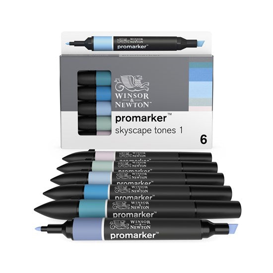 Ens. 6 marqueurs promarker double pointe tons ciel
