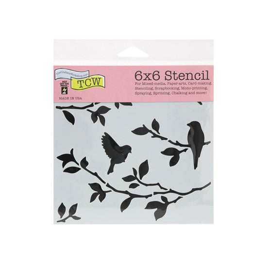 Stencil  Birds On Branches- 6X6"