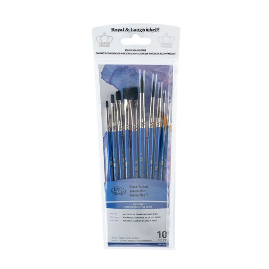 Set of 10 Black Taklon Brushes Round/Shader