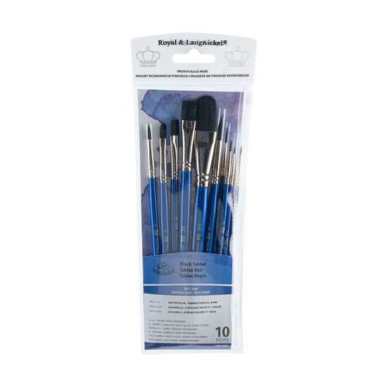 Set of 10 Black Taklon Brushes Wash/Round