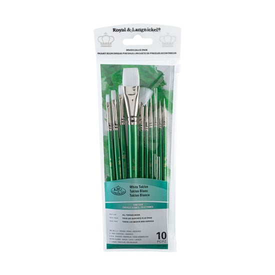 Set of 10 White Taklon Brushes Wash/Round