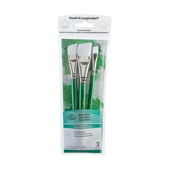 Ens. 3 pinceaux en taklon blanc angulaires