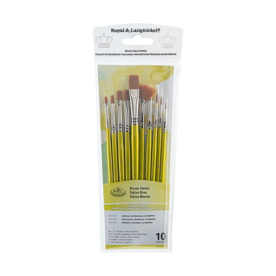 Set of 10 Brown Taklon Brushes Assorted