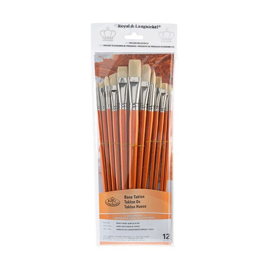 Set of 12 Bone Taklon Brushes Assorted