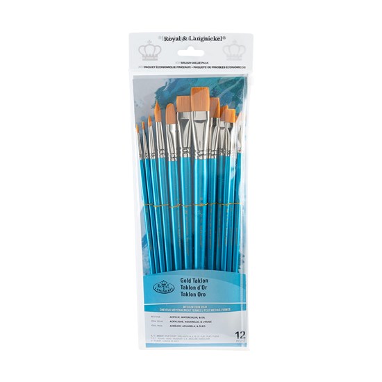 Set of 12 Gold Taklon Brushes Assorted