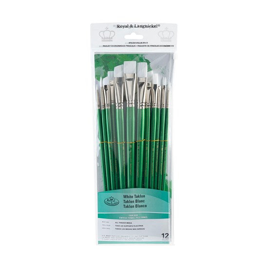 Set of 12 White Taklon Brushes Assorted
