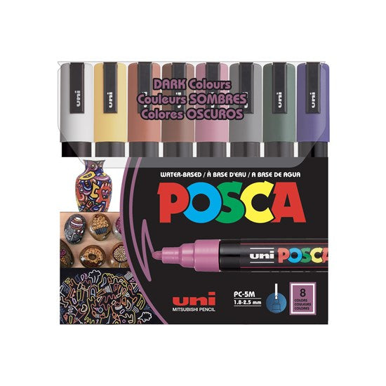 Ens. 8 marqueurs posca pc-5m sombres