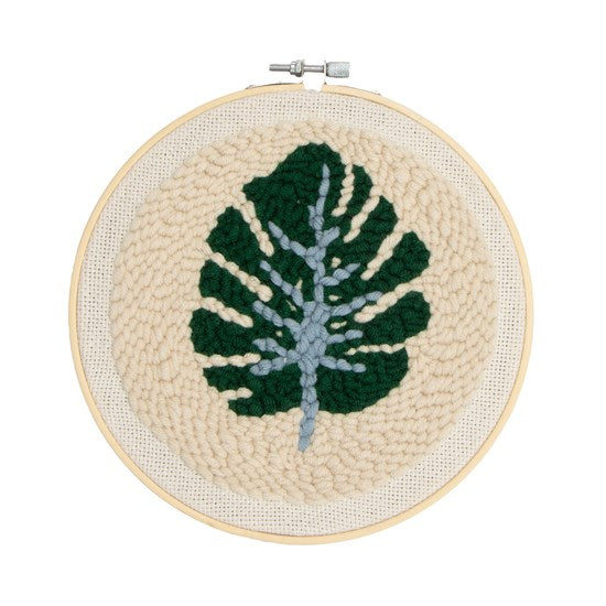 Ens. broderie au poinçon monstera