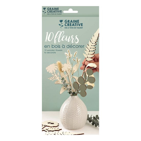 Kit 10 fleurs en bois à décorer - 24 cm