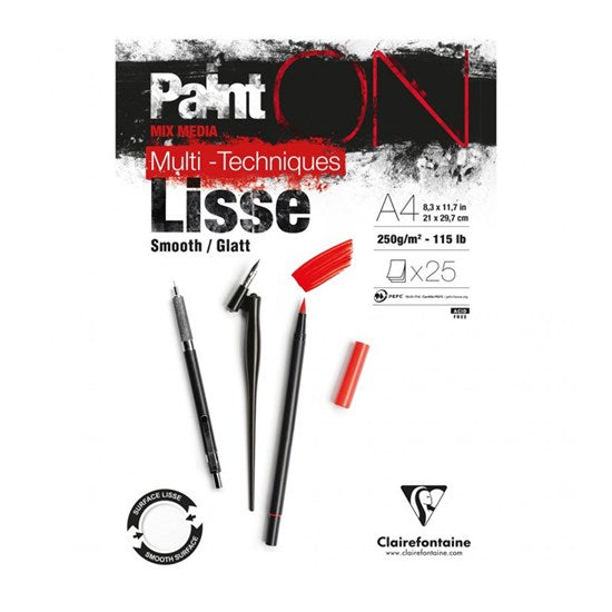 BLOC COLLÉ TECHNIQUES MIXTES PAINT'ON - LISSE 5,8 X 8,3 Pouces