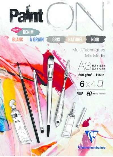 Bloc collé techniques mixtes paint'on - 6 couleurs - 11,7 x 16,5 pouces