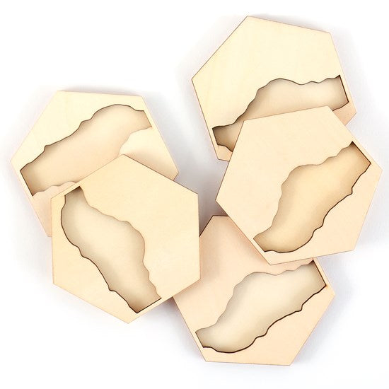 Ens. 5 sous-verres hexagonaux pour résine